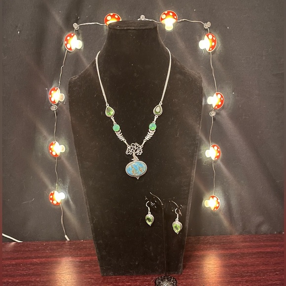 Sterling Silver, Turquoise, & Peridot Jewelry Set - Picture 1 of 14